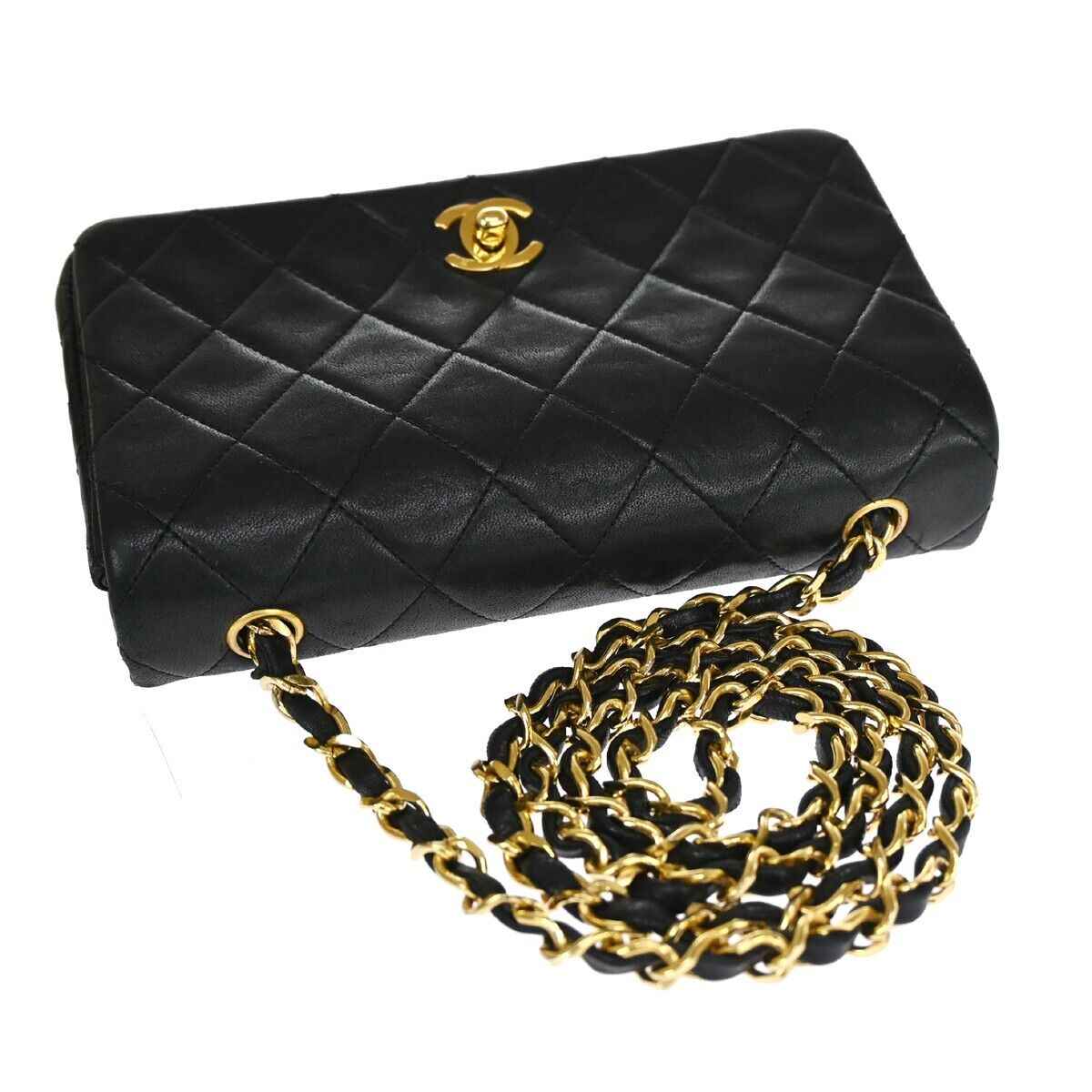 CHANEL CC Mini Matelasse Full Flap Chain Shoulder Bag Leather Black GHW 804RH915