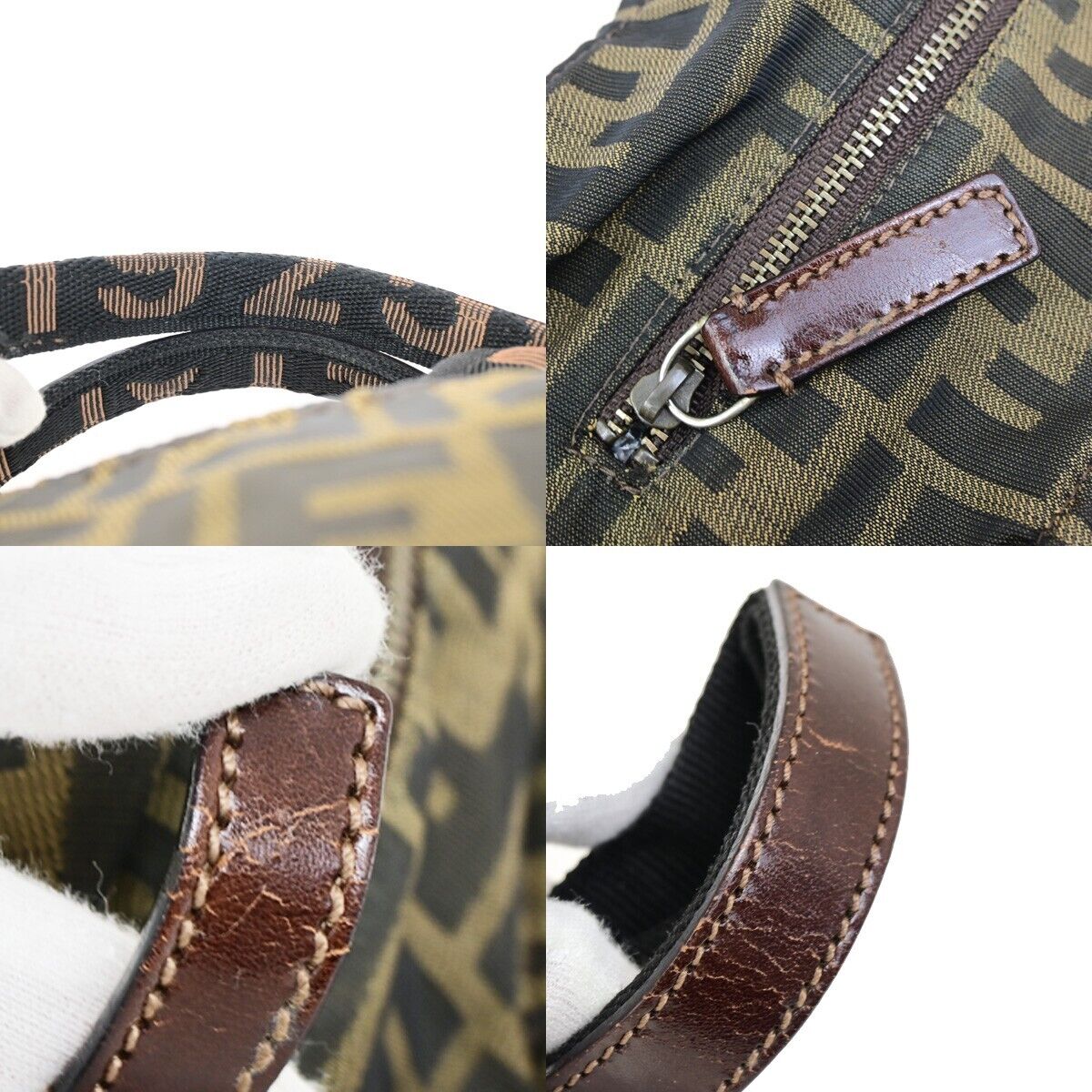 FENDI Logo Zucca Pattern Mini Hand Bag Canvas Leather Brown Italy 36FB183