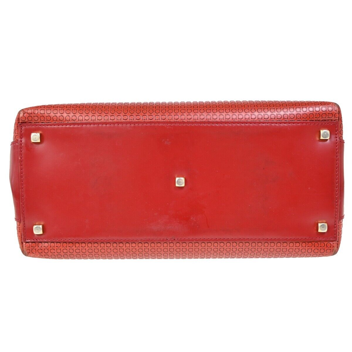 SALVATORE FERRAGAMO Logo Gancini Hand Bag Leather Red Gold Italy  66SH719