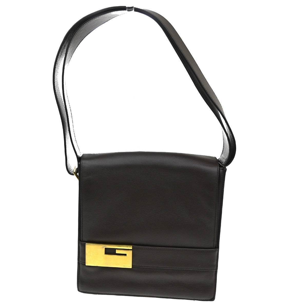 GUCCI Logo Shoulder Bag Leather Brown Italy GHW 38TA380