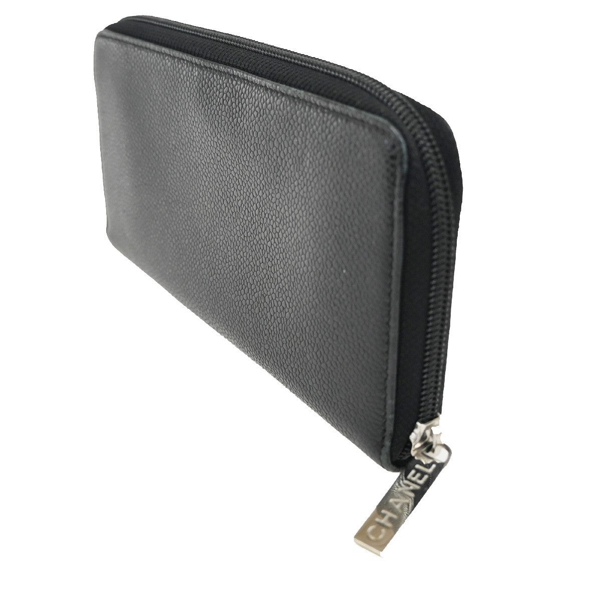 CHANEL CC Logo Zip Around Long Wallet Grained Calfskin Leather Black SHW 70RL612