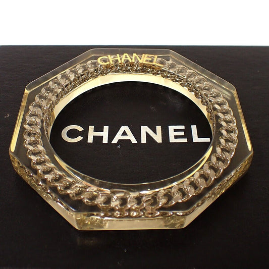 RARE!! CHANEL Logo Chain Bangle Bracelet 97P Plastic Clear ACC Vintage 39RH606