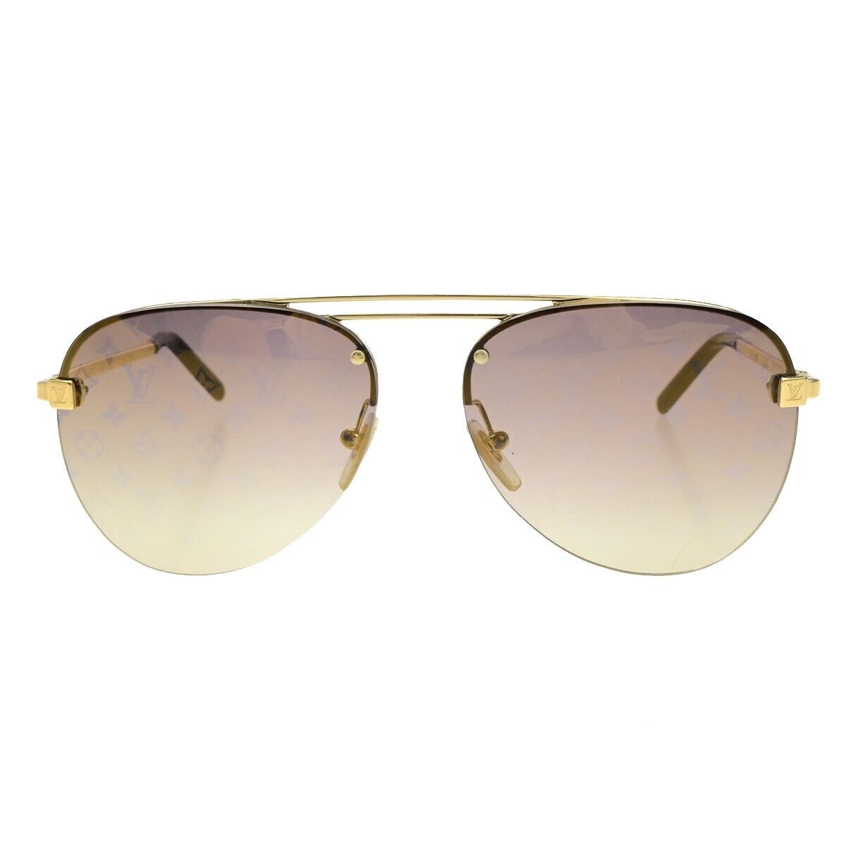 LOUIS VUITTON Clockwise Sunglasses Eye Wear Monogram Metal Gold Z1020E 81YG537
