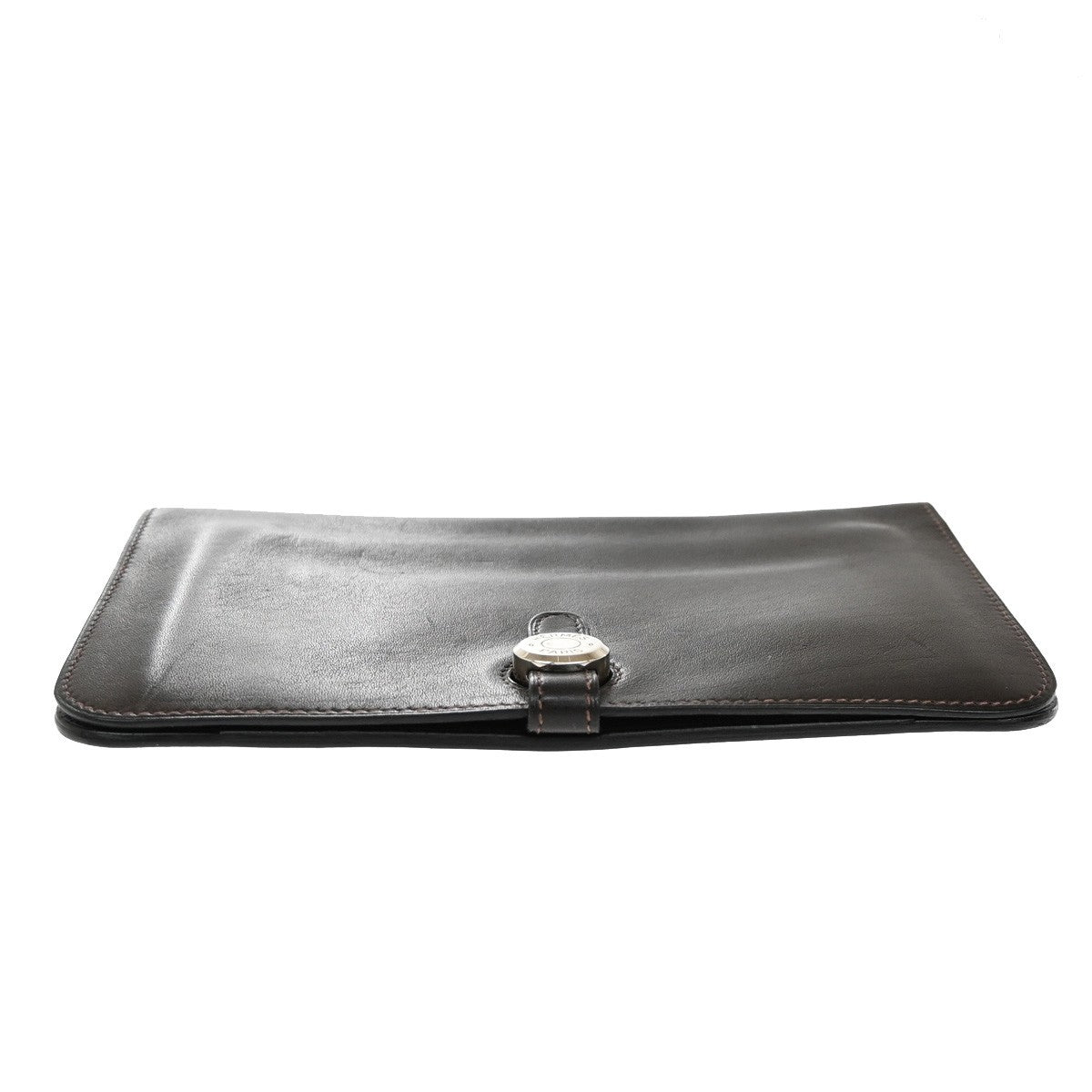 HERMES Logo Dogon GM Long Bifold Wallet Square D Leather Brown SWH 73RF641