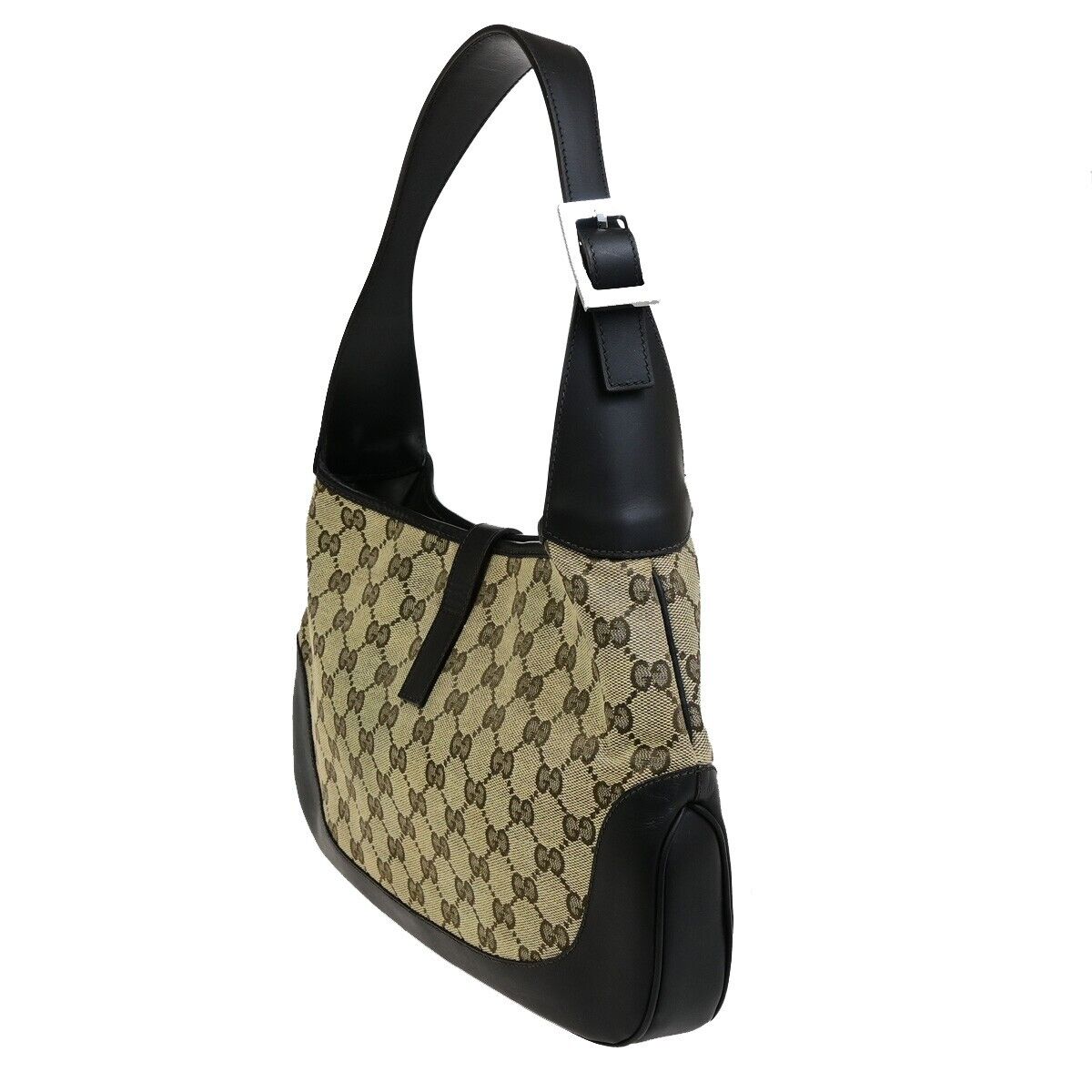 GUCCI GG Pattern Jackie Shoulder Bag Canvas Leather Brown Silver Italy 87FB348