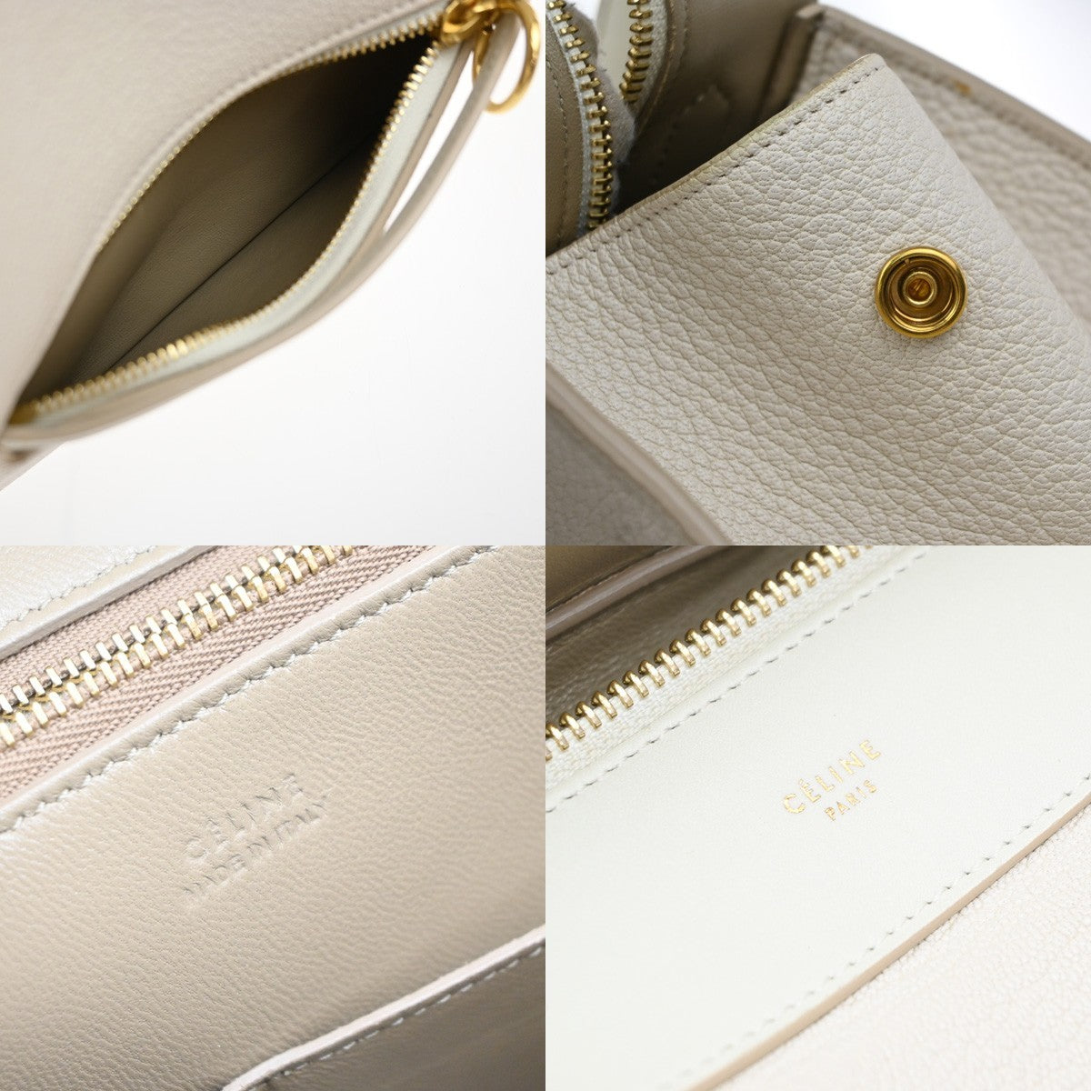 CELINE Logo Ring Shoulder Hand Bag Leather White Light Pink GHW Italy 12YJ132