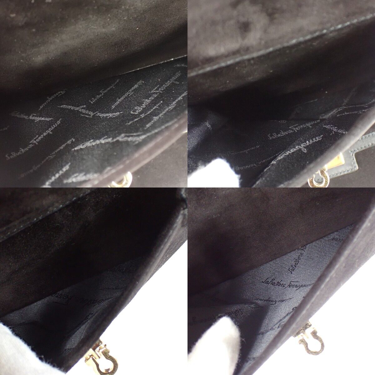RARE! SALVATORE FERRAGAMO Gancini Shoulder Bag Suede Leather Black Italy 30HB115
