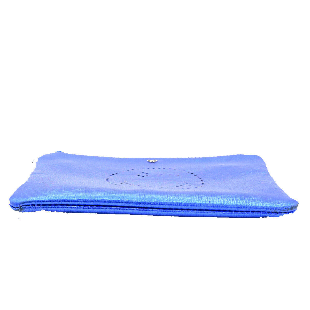 ANYA HINDMARCH Logo Smiley Wink Tassel Clutch Hand Bag Leather Blue 01KA261