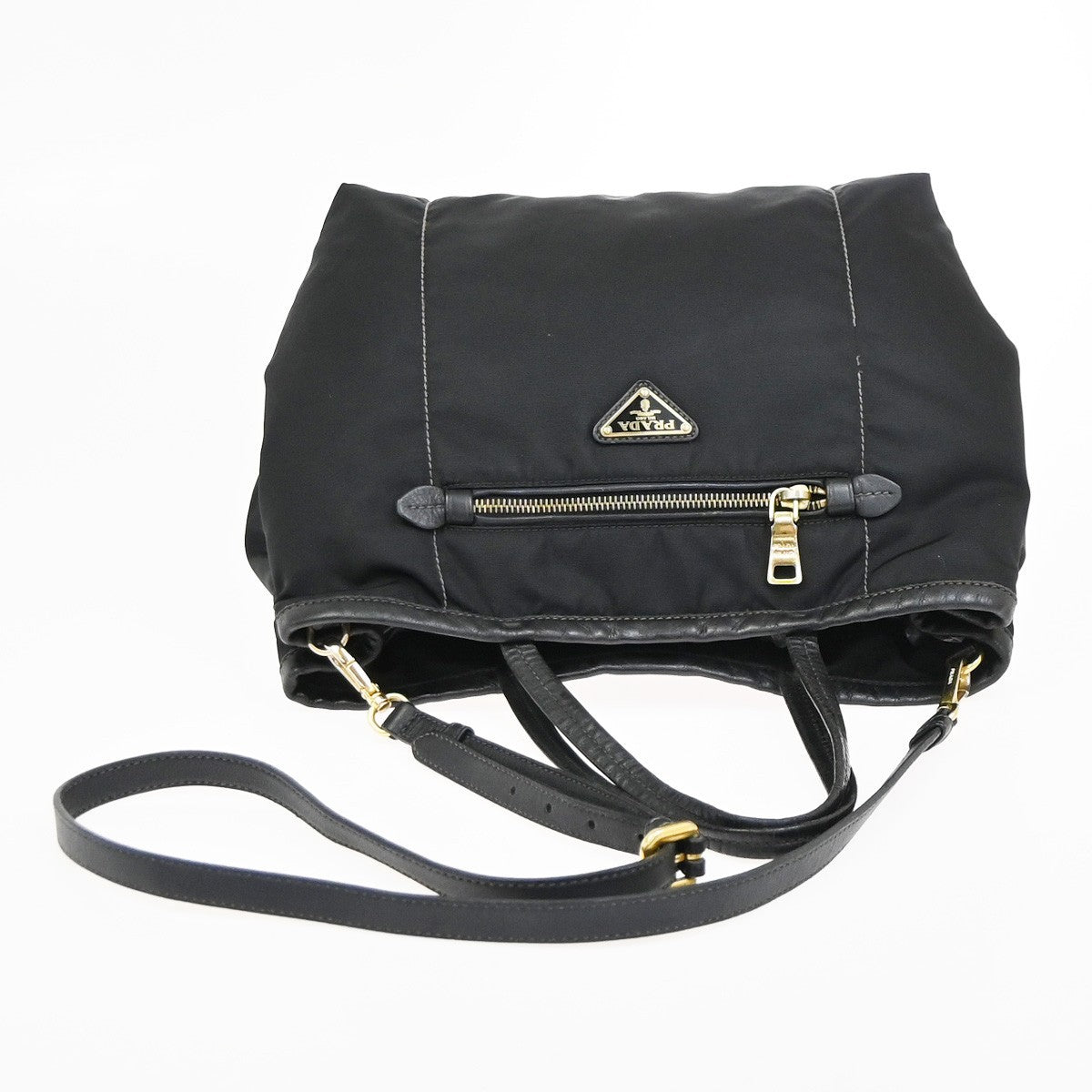 PRADA Logo Tessuto 2Way Shoulder Hand Bag Nylon Leather Black GHW 30YJ187