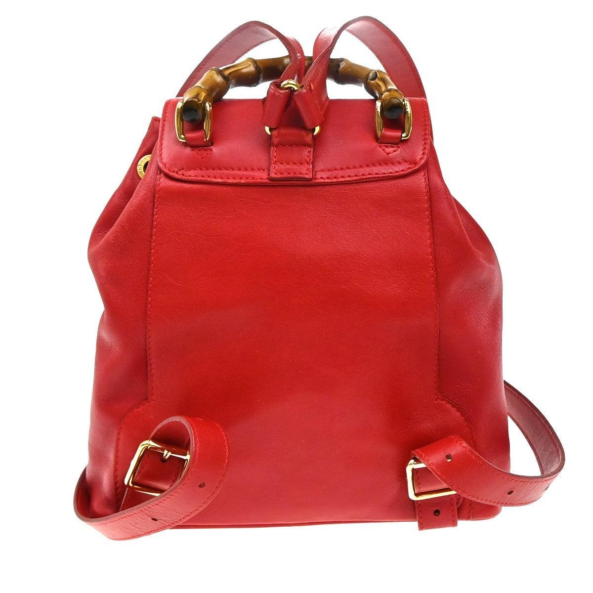 GUCCI Logo Bamboo Drawstring Mini Backpack Bag Leather Red GHW Italy 62EG250