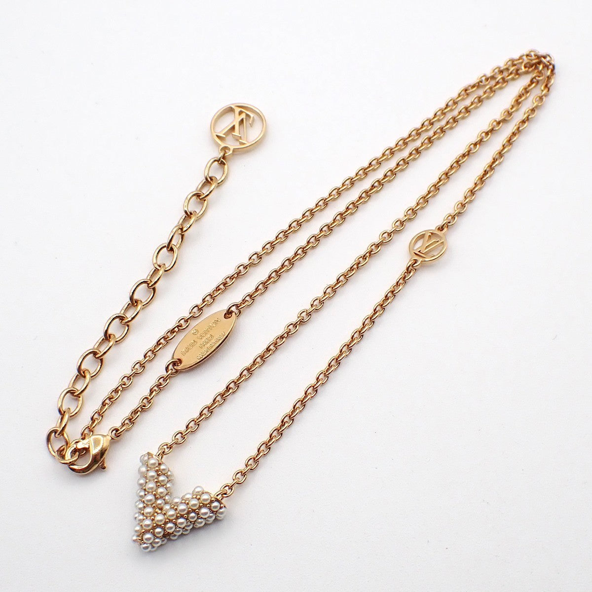 LOUIS VUITTON Collier Essential V Necklace Imitation Pearl Gold M68358 80MA242