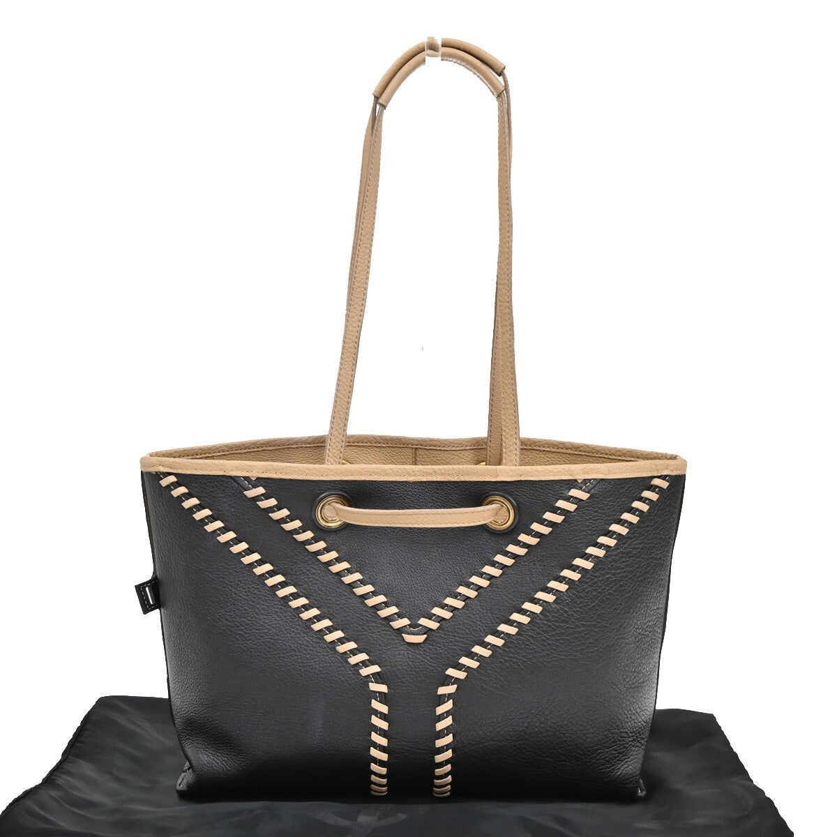 YVES SAINT LAURENT Neo Reversible Shoulder Bag Leather Beige Black 82EE333