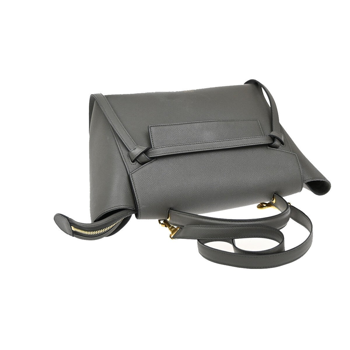 CELINE Logo Belt Bag Mini 2Way Shoulder Hand Bag Leather Gray GHW Italy 25EE372