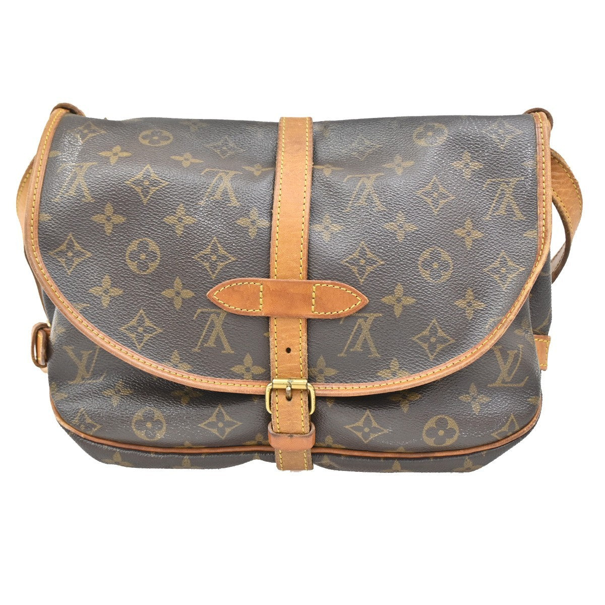 LOUIS VUITTON Logo Saumur 30 Shoulder Bag Monogram Leather Brown M42256 83CA215