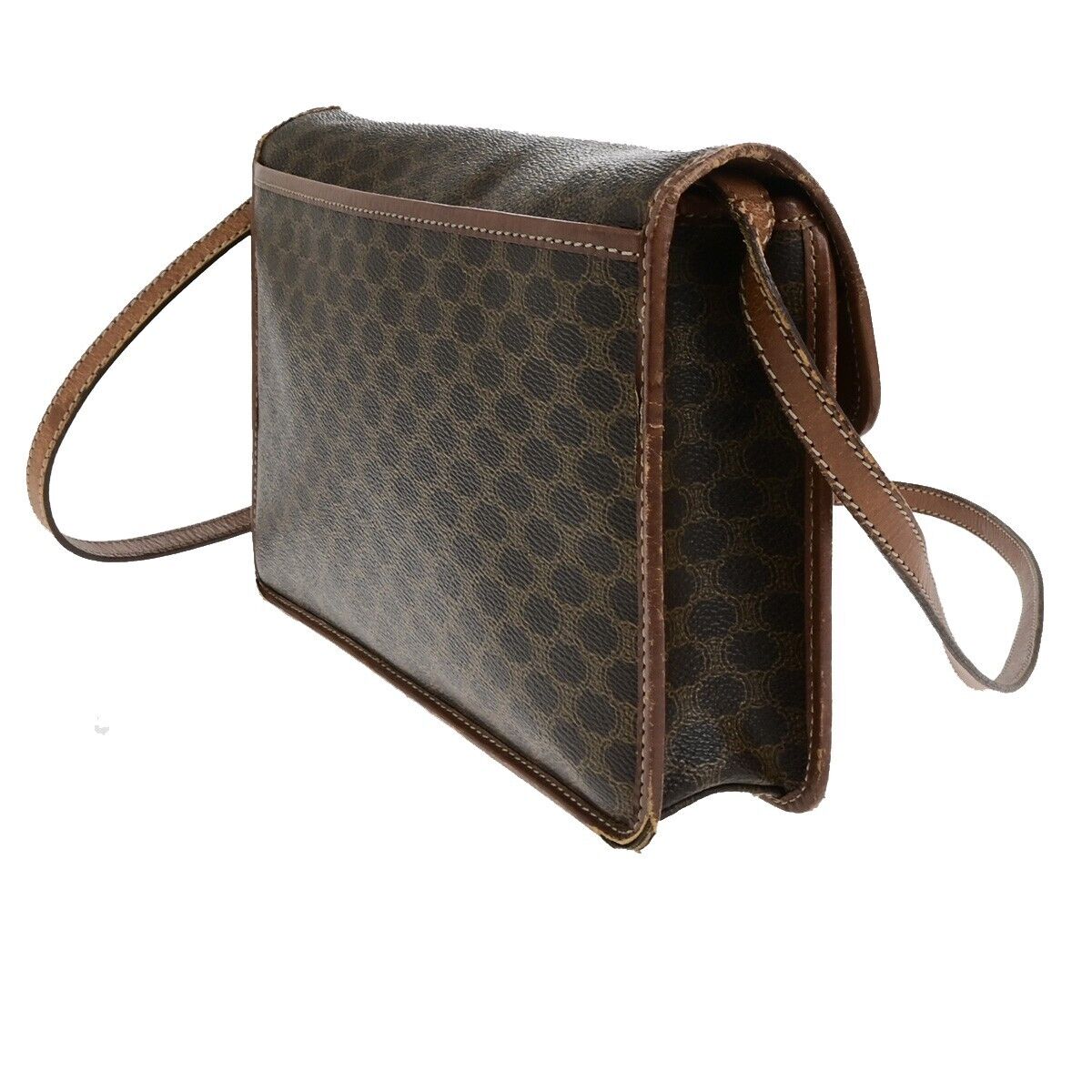 CELINE Logo Macadam Pattern Crossbody Shoulder Bag PVC Leather Brown 05FB242