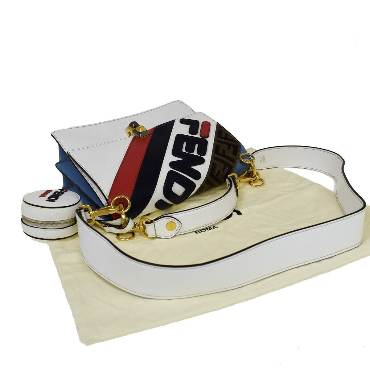 FENDI x FILA Collaboration 2Way Hand Bag Zucca Leather Brown White Blue 661RC614