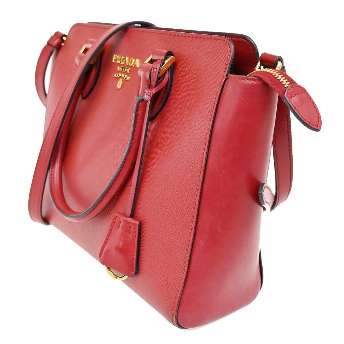 PRADA Logo 2Way Shoulder Hand Bag Saffiano Leather RED GHW 11TA080