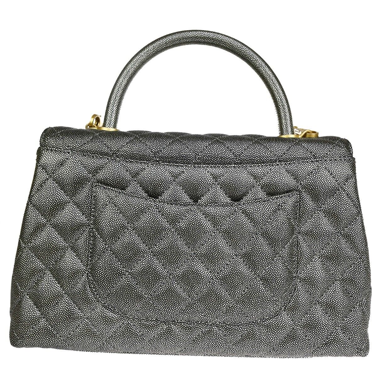 CHANEL CC Matelasse Chain 2Way Coco Handle Bag Caviar Leather Silver 162RJ302