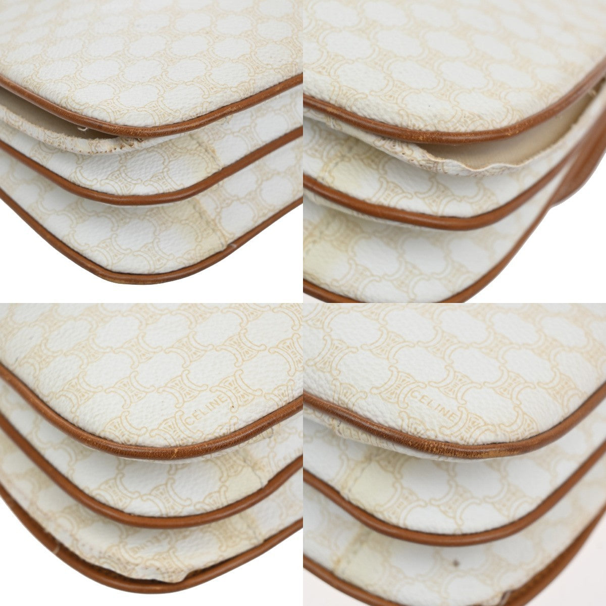 CELINE Macadam Pattern Crossbody Shoulder Bag PVC Leather White Brown  87KC778