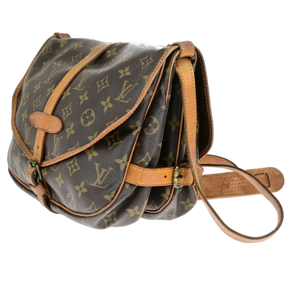 LOUIS VUITTON Logo Saumur 30 Shoulder Bag Monogram Leather Brown M42256 30YG704