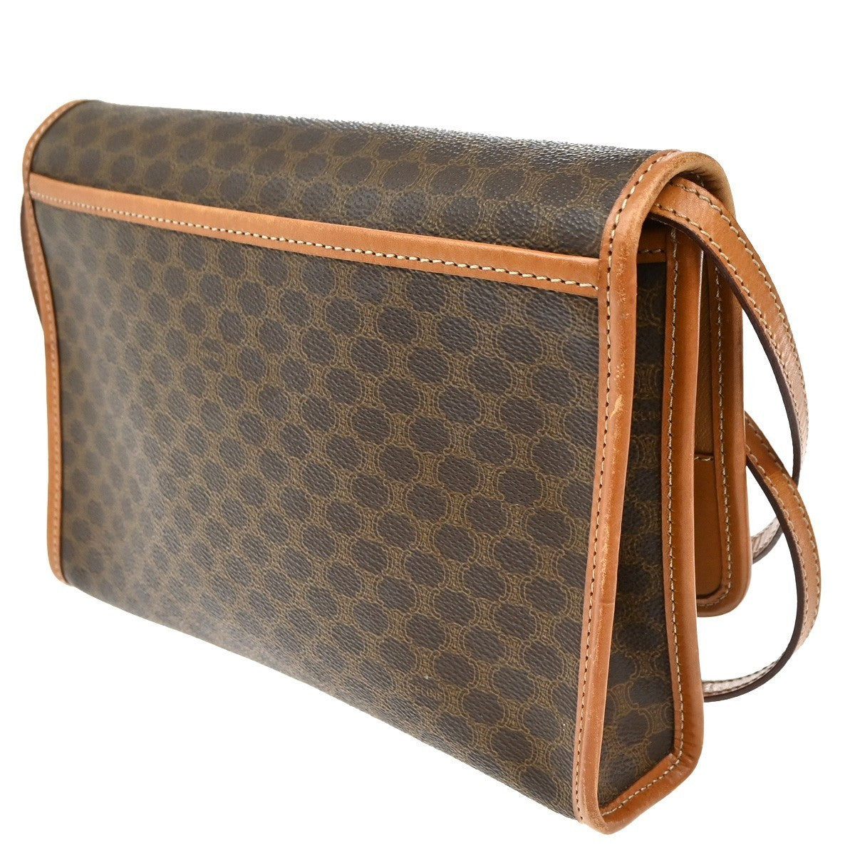 CELINE Logo Macadam Pattern 2Way Shoulder Clutch PVC Leather Brown Italy 30CA499