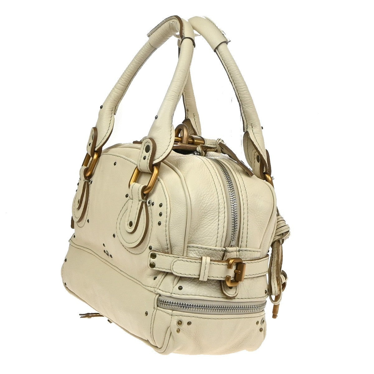 CHLOE Logo Paddington Shoulder Hand Bag Leather Padlock Ivory GHW Italy 25RQ005