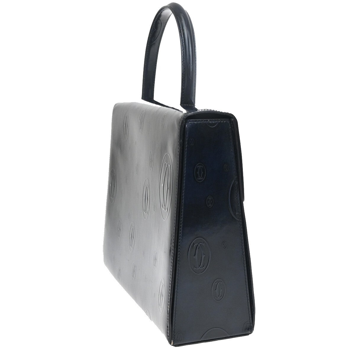 CARTIER Logo Birthday Hand Bag Patent Leather Navy Blue France 89EF036