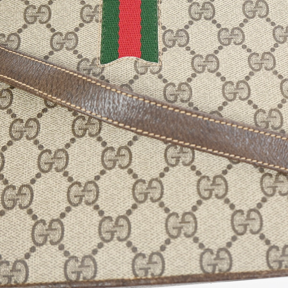 GUCCI Logo GG Pattern Sherry Flap Shoulder Bag PVC Leather Brown GHW 67KC907