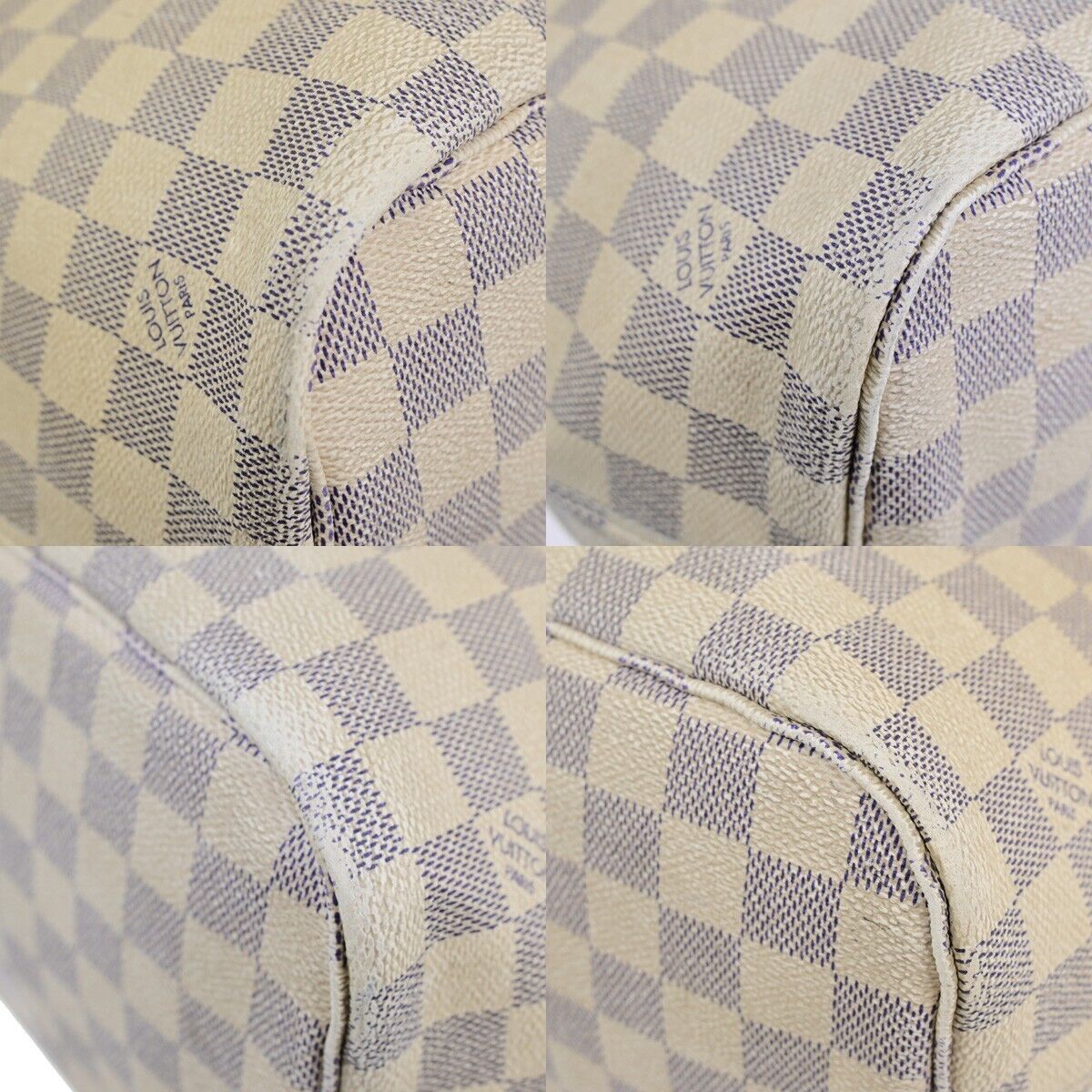 LOUIS VUITTON Neverfull MM Shoulder Tote Bag Damier Azur White N51107 37SJ157
