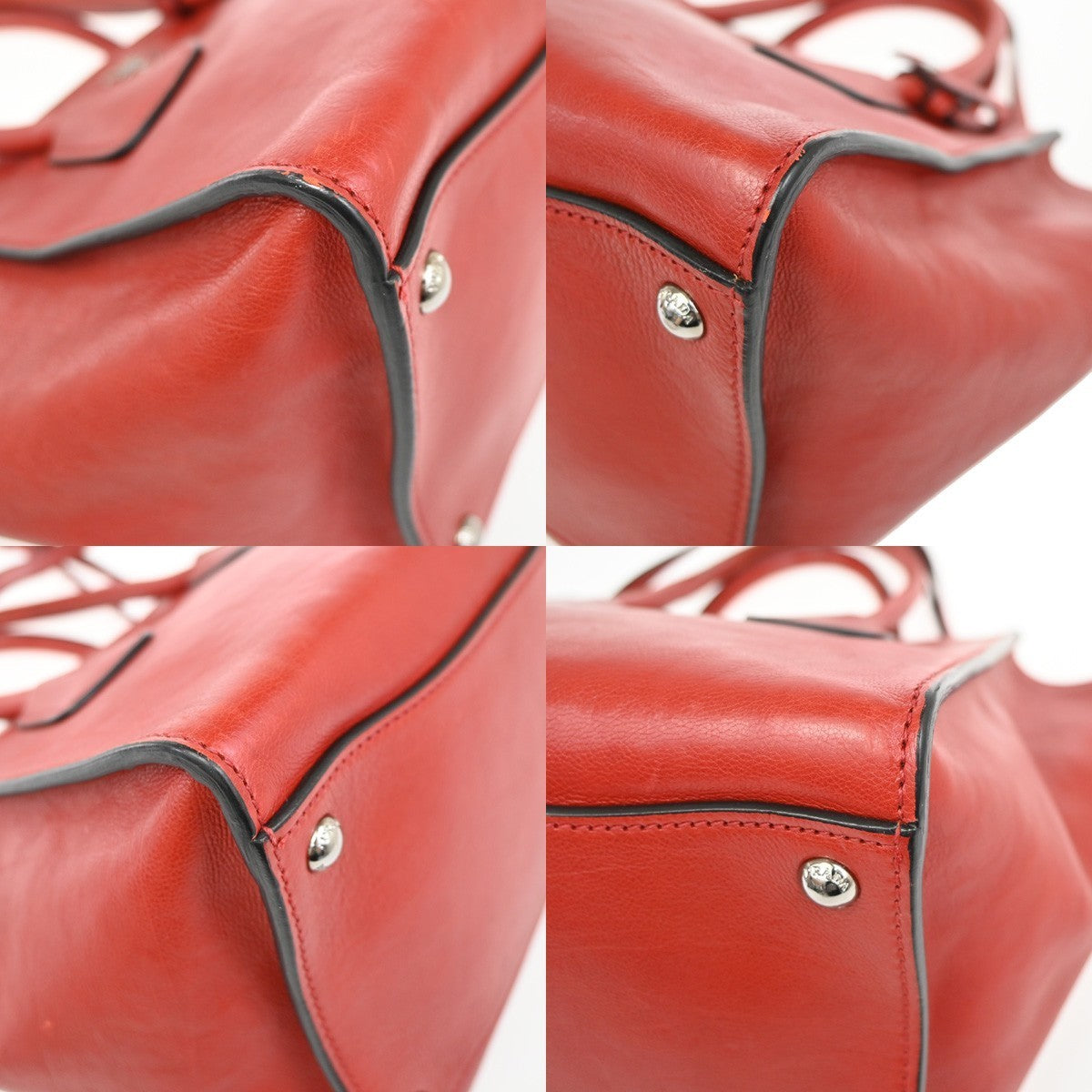 PRADA Logo 2Way Shoulder Hand Bag Leather Red SHW Italy 12KD181