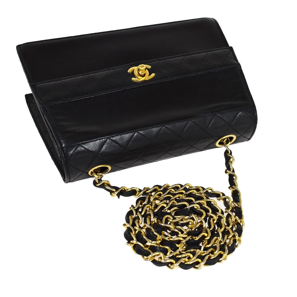 CHANEL CC Matelasse Chain Shoulder Bag Pouch Leather Black GHW Vintage 382RH612