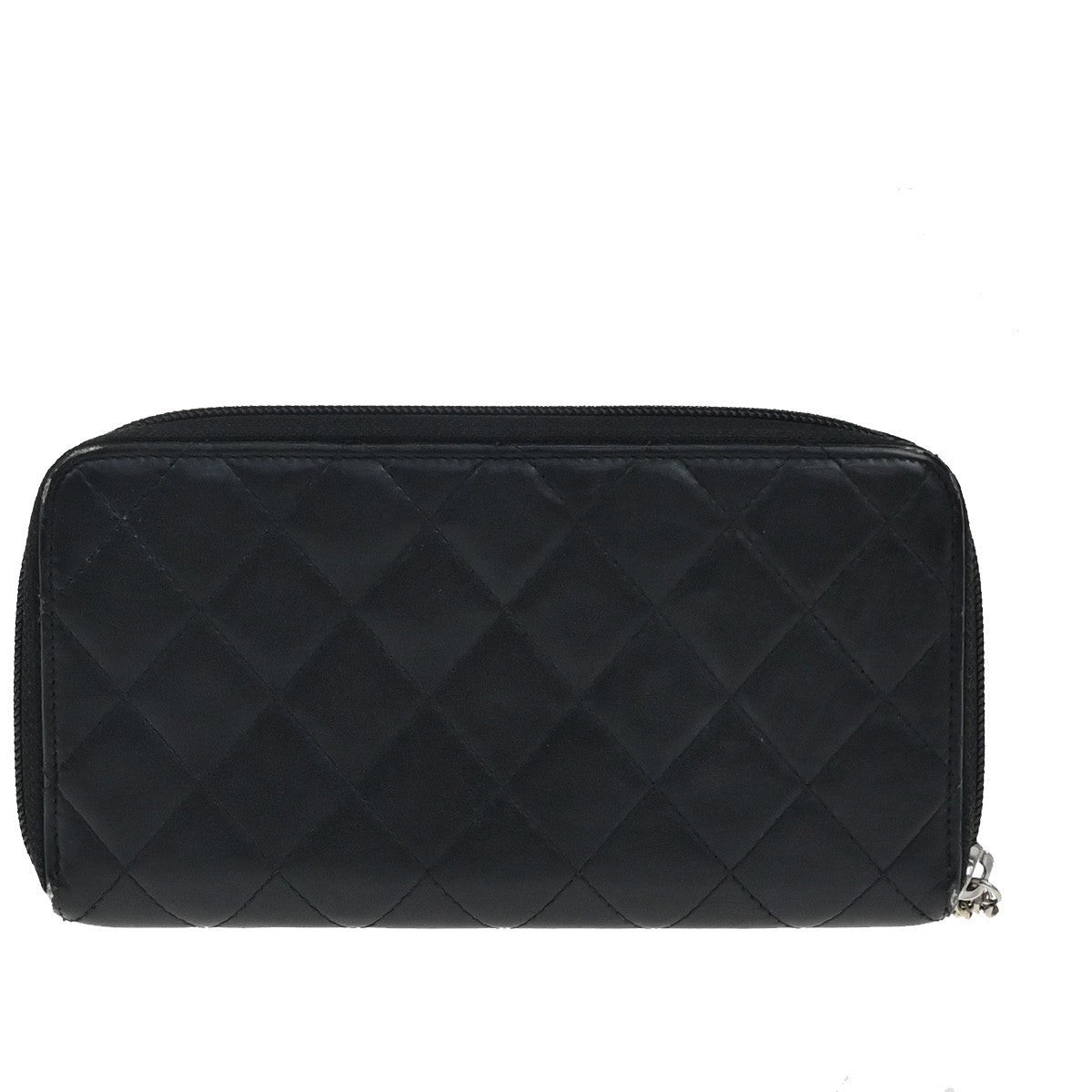 CHANEL CC Cambon Long Zipper Bifold Wallet Patent Leather Black SHW 38KP014
