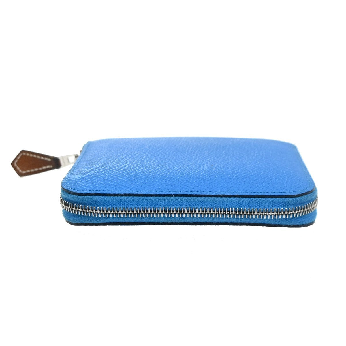 HERMES Logo Azap Zip Around Wallet Silk In Epson Leather Blue SHW France 80RL942
