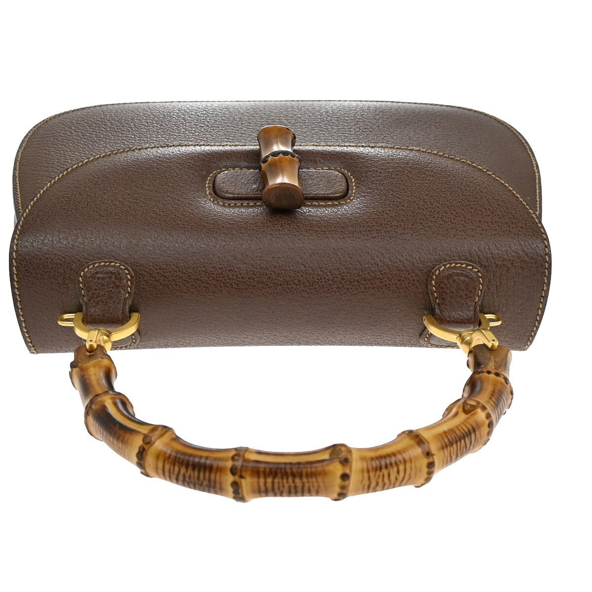 GUCCI Logo Bamboo Top Handle Hand Bag Leather Brown Gold Italy 52EE415