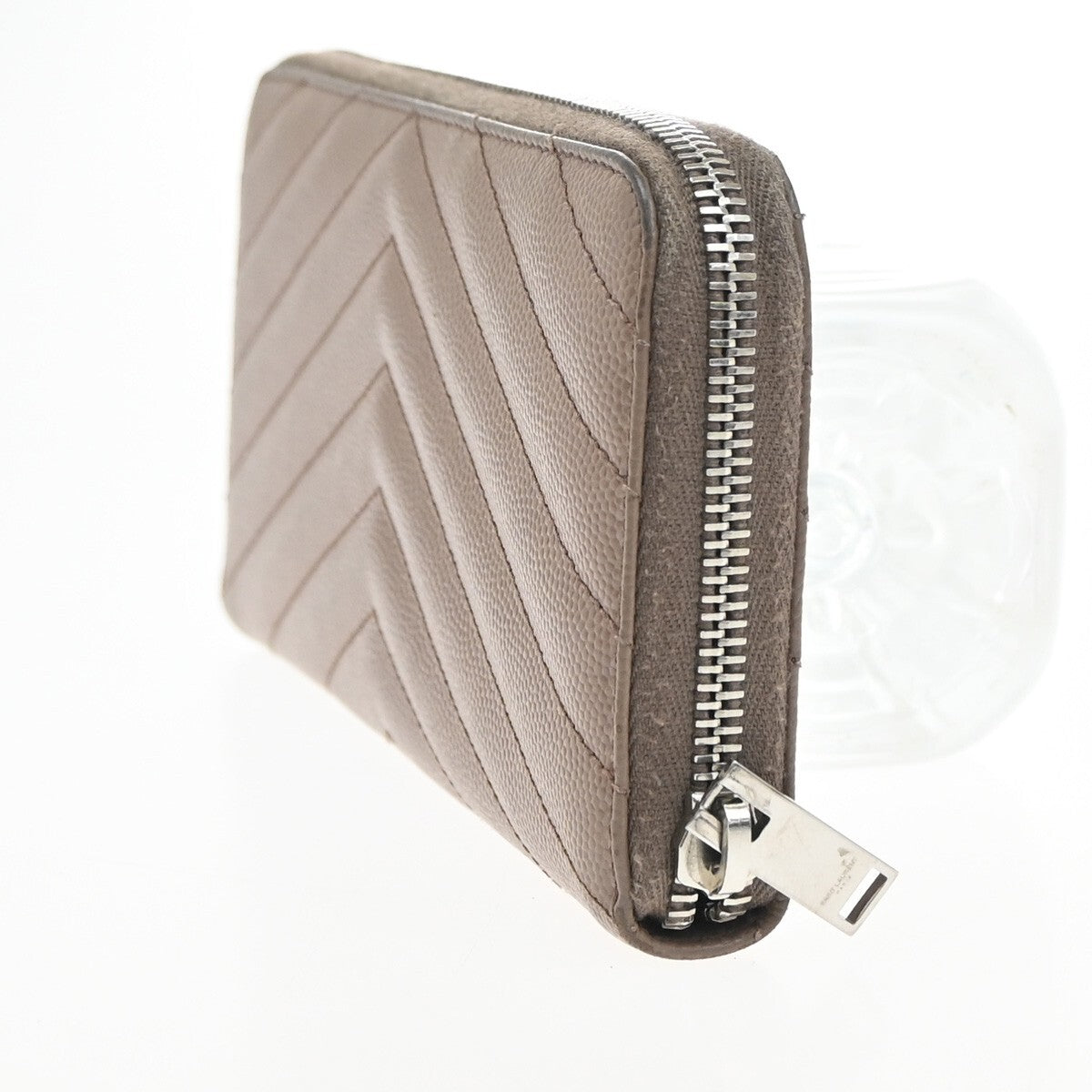 SAINT LAURENT YSL Logo Zipper Aroung Long Wallet Leather Brown SHW 64EF031
