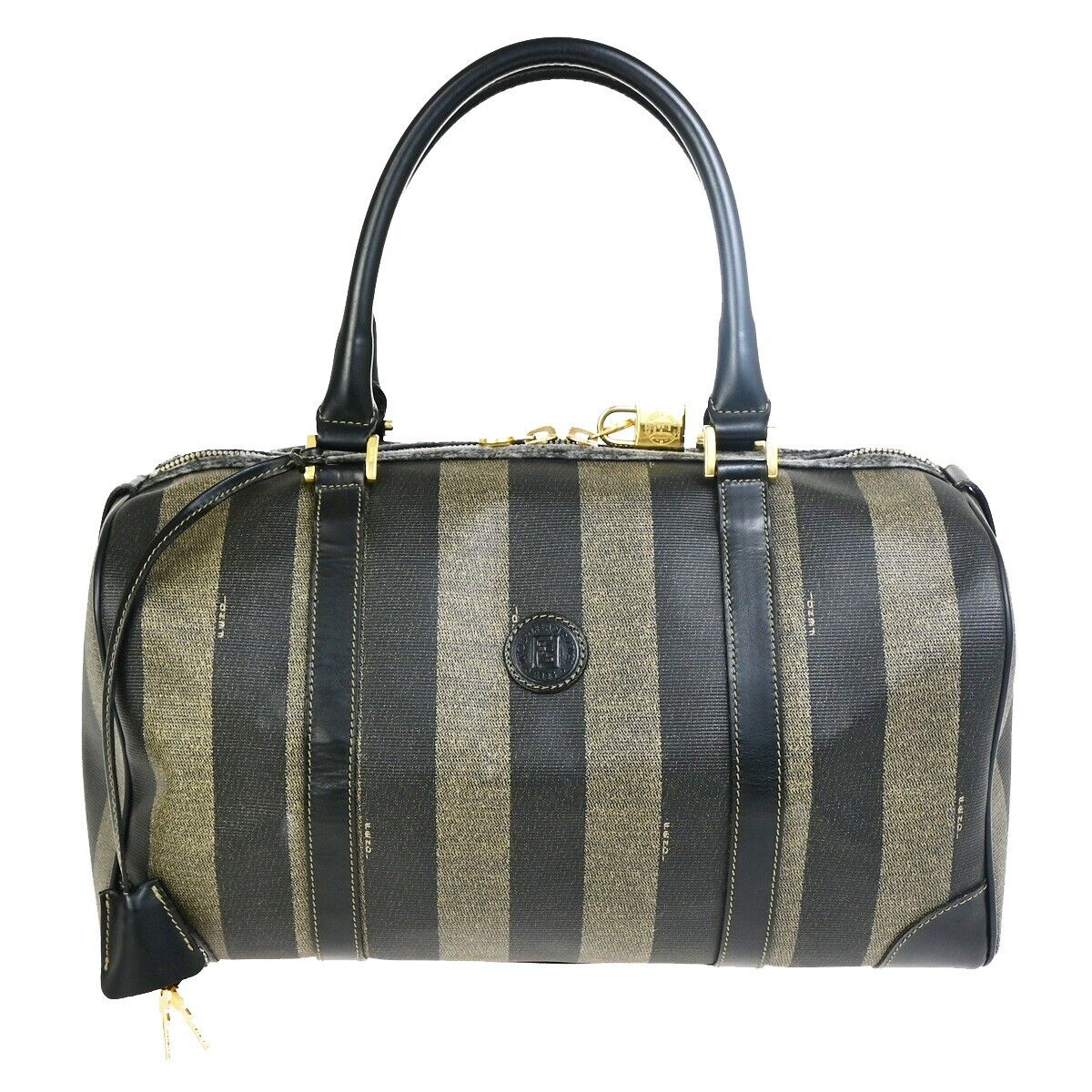 FENDI Logo Pequin Hand Bag PVC Leather Brown GHW Made in Italy 65EC949