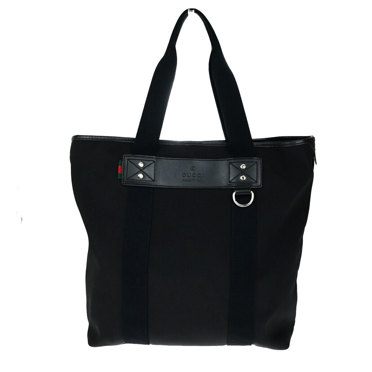 GUCCI Logo Sherry Shoulder Tote Bag Canvas Leather Black SHW Italy 74YG583