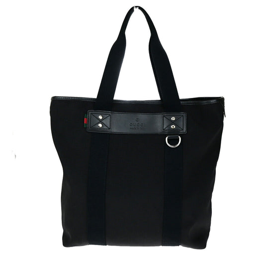 GUCCI Logo Sherry Shoulder Tote Bag Canvas Leather Black SHW Italy 74YG583
