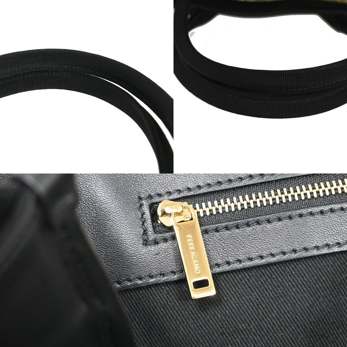 SALVATORE FERRAGAMO Signature Shoulder Tote Bag Canvas Leather Black GHW 57RJ307