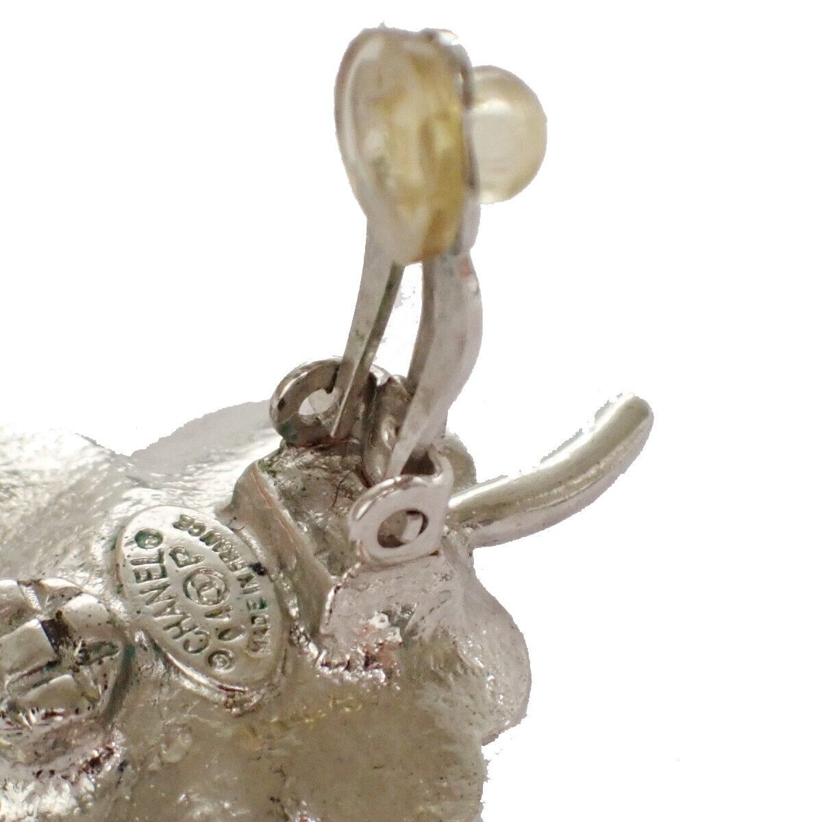 CHANEL 2 Set Earrings Brooch Rhinestone Camellia Clover 04P Clip-On SHW 16LC298