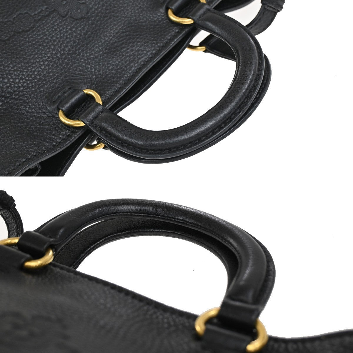 PRADA Logo 2Way Shoulder Hand Bag Vit Daino Leather Black GHW 25RF857