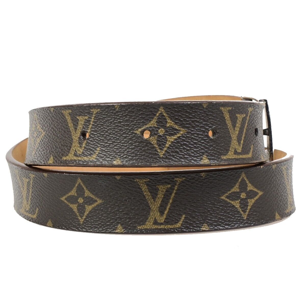 LOUIS VUITTON Ceinture Carre Belt Monogram Leather Brown Silver Spain 63KA460
