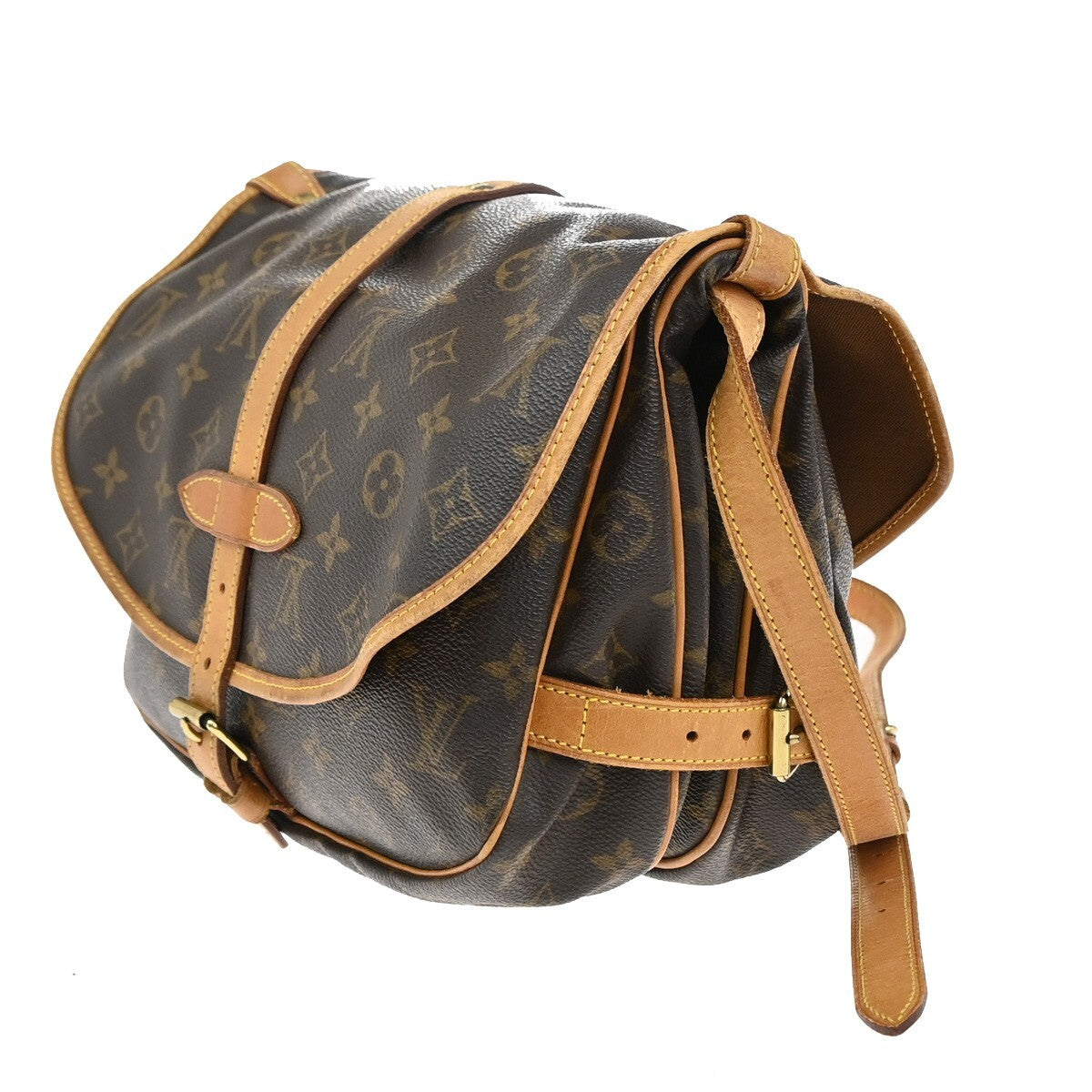LOUIS VUITTON Logo Saumur 30 Shoulder Bag Monogram Leather Brown M42256 75EE234
