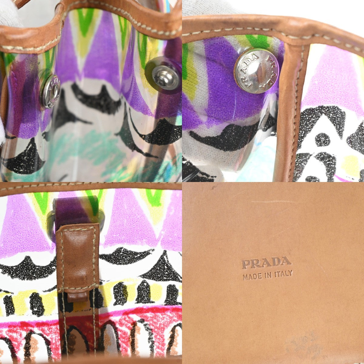 PRADA Venetian Print Shoulder Tote Bag Vinyl Leather Brown SHW Italy 37KD059