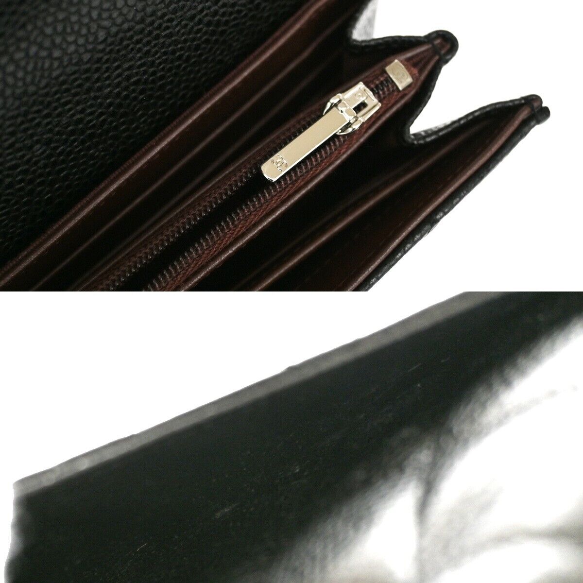 "CHANEL CC Matelasse Long Bifold Wallet Purse Caviar Leather Black SHW 41RJ205