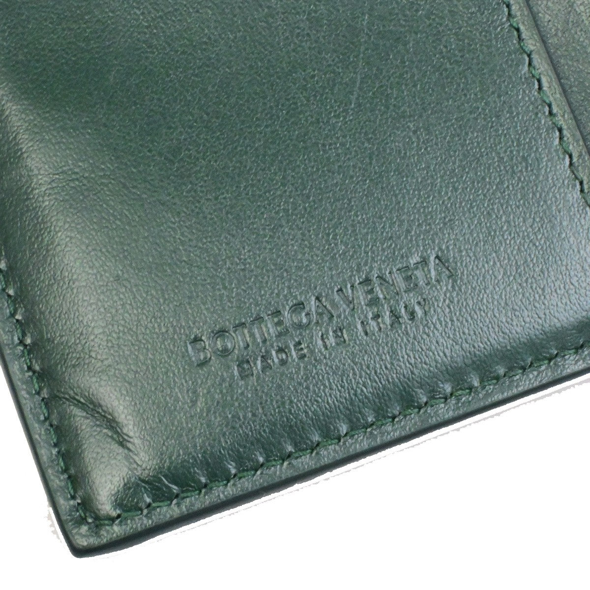 BOTTEGA VENETA Logo Cassette Bifold Wallet Purse Leather Green Italy 32RL091