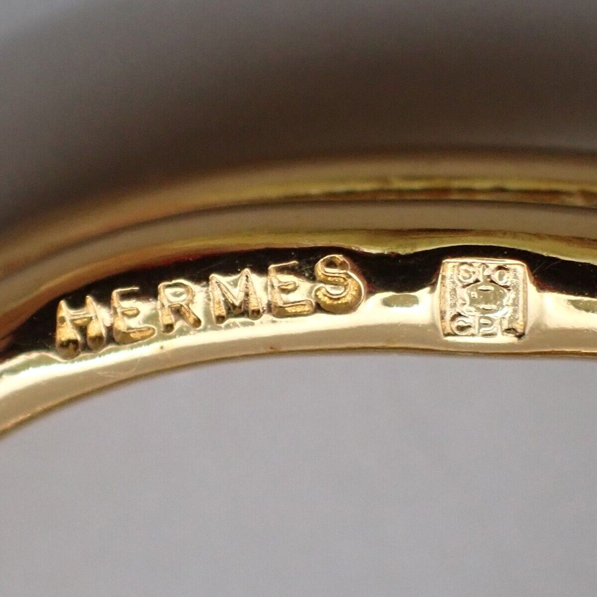 HERMES Logo Knot Scarf Large Ring Gold-Plated Accessory 66FB333