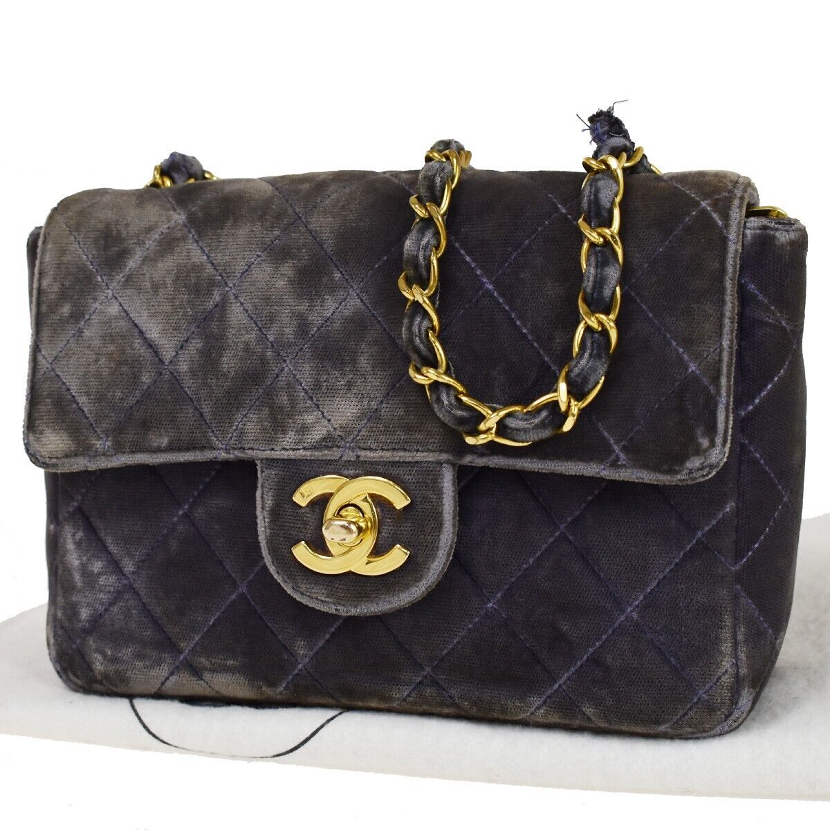 CHANEL CC Mini Matelasse Chain Shoulder Bag Velour Purple GHW Vintage 41FA170