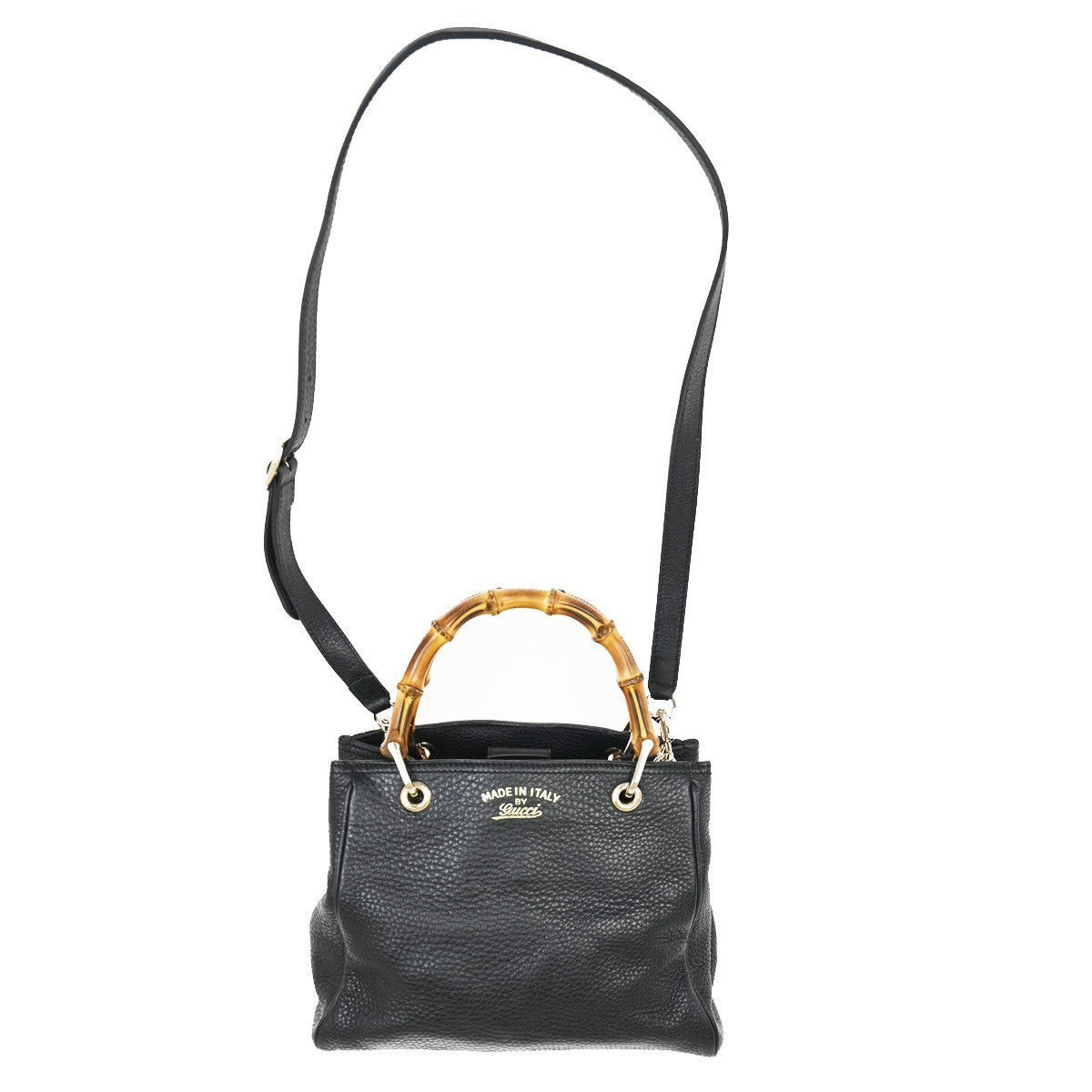 GUCCI Bamboo Shopper Tote 2Way Shouledr Handbag Leather Black GHW 18CA418