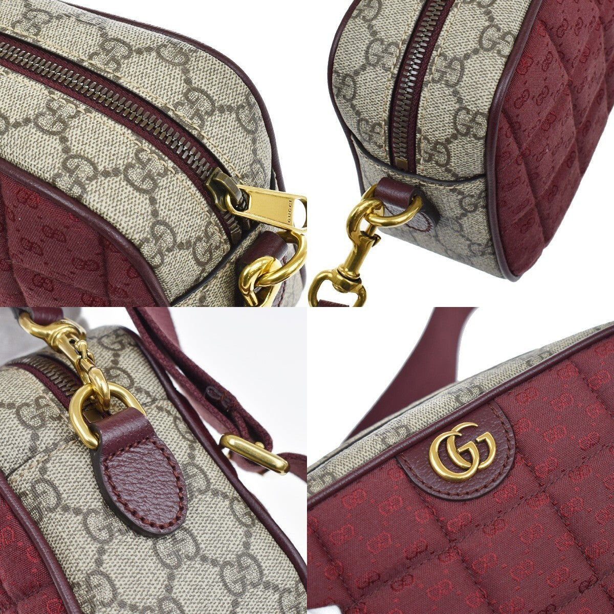 GUCCI Marmont GG Pattern Shoulder Bag Supreme Leather Canvas Brown Red 638RF330